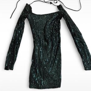 Green sparkly mini bodycon dress